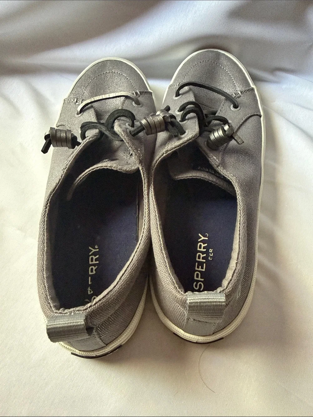 Sperry Gray Canvas Slip-On Sneakers with Toggle Laces